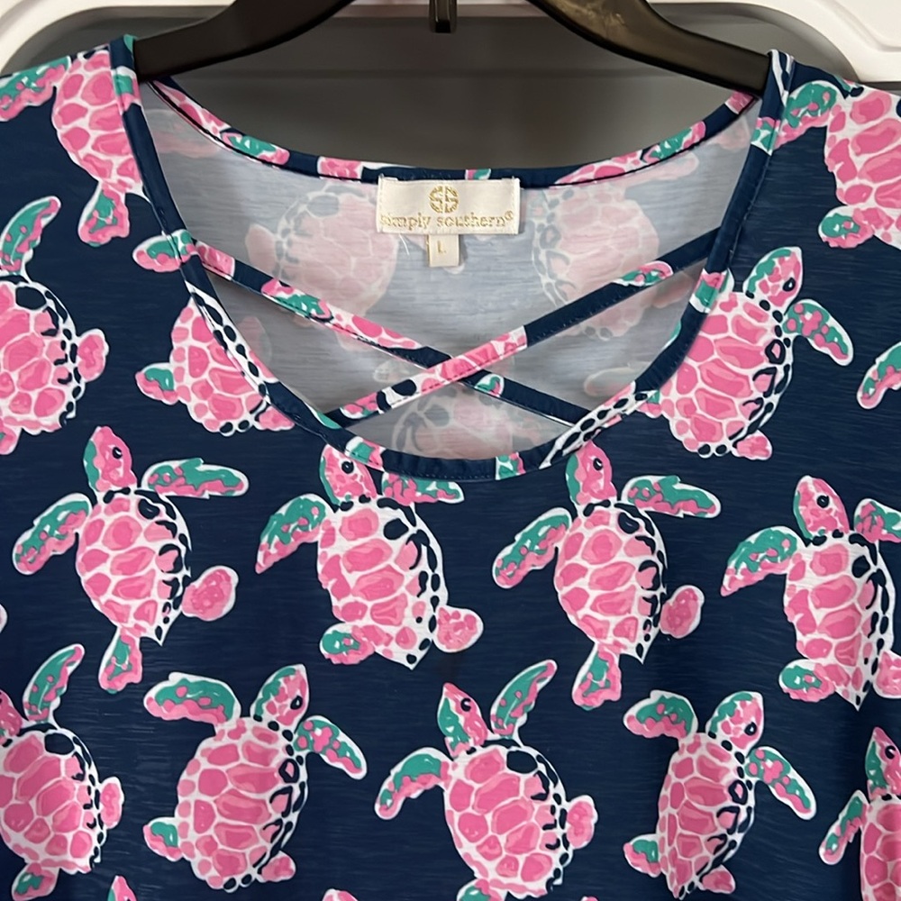 Simply Southern high low Navy turtle mini dress Size L  Side pockets